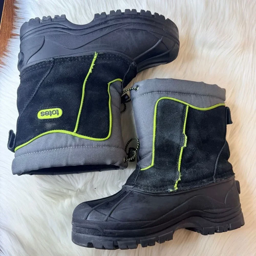 TOTES Big Kids Black Leather Duck Winter Snow Boots Size 6